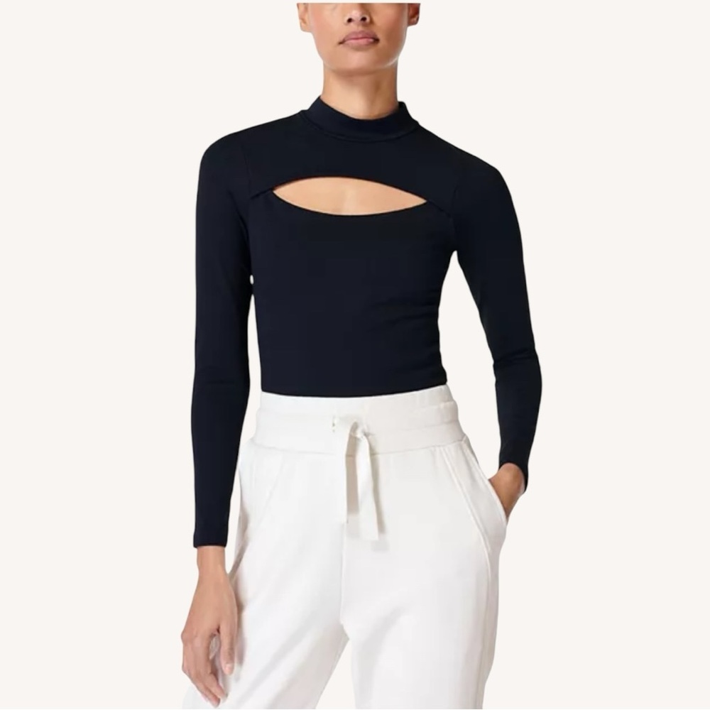 Sweaty Betty Emily Cutaway Ribbed Black Long Sleeve Top Small - Picture 2 of 10